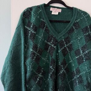 Vintage Yves Saint Laurent Deep Green Argyle Preppy Knitwear vneck sweater